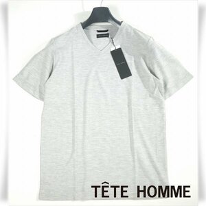 新品1円～★TETE HOMME テットオム メンズ 半袖 ブライトカルゼVネックTシャツ 3L グレー 正規店本物 ◆6244◆