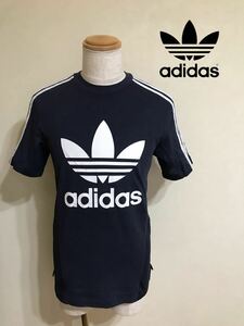 adidas originals アディダス オリジナルス L.A TREFOIL TEE ビッグロゴ 切替し Tシャツ メッシュ サイズS 半袖 ネイビー