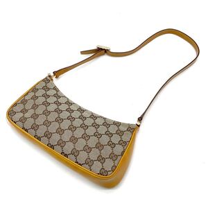 1円 美品 GUCCI グッチ GGキャンバス ワンショルダーバッグ アクセサリーポーチ ブラウン 001 4152