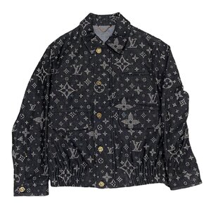 極 美品 希少品 LOUIS VUITTON ルイヴィトン モノグラム コットン ポリウレタン 46 デニムジャケット ジャンパー アウター ブラック 19074