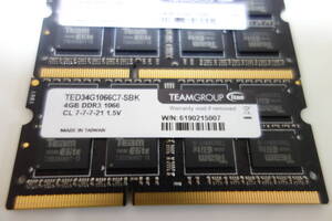 ★激安★送料無料★中古★2枚セット★Team ノートPC用メモリ SO-DIMM-DDR3 (1066Mhz PC3-8500 1.5V 4GBx2)