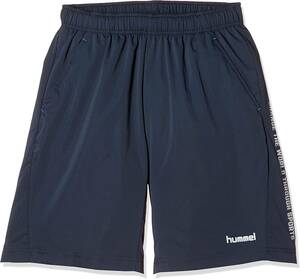 【KCM】Z-hummel-108-160★展示品★【hummel】ジュニア ウーブンハーフパンツ　サッカーウェア　HJP2065　ネイビー×A.ブルー　サイズ 160