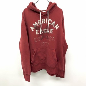 アメリカンイーグル American Eagle スウェット プルオーバー パーカー 裏起毛 ロゴプリント 英字 鷲 鳥 長袖 綿×ポリ M 赤 メンズ