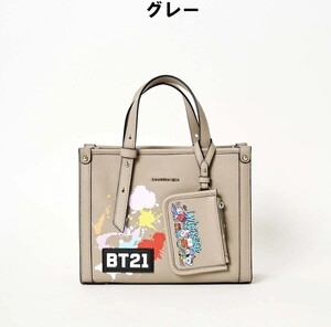 BTS 防弾少年団 SAMANTHAVEGA BT21 ポーチ付きスクエアバッグ グレー