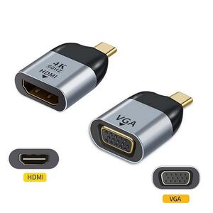USB C-VGA ミニD-Sub 15ピン 1080P 変換アダプタ USB3.1 Type C to VGA 2K コンバータ 音声サポート オスーメス 灰