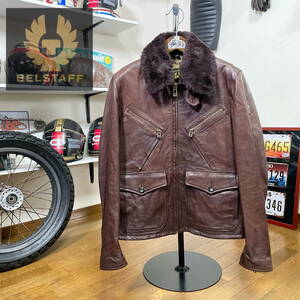 定価20万☆未使用☆BELSTAFF ベルスタッフ 「CONNER JACKET」ムートン襟使用 レザーフライトジャケット ブラウン/48（L〜XL相当）