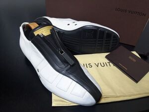 使用僅か ヴィトン 8 LOUIS VUITTON ♯GO1013 黒×白 センタージップ レザースニーカー 箱付 9542