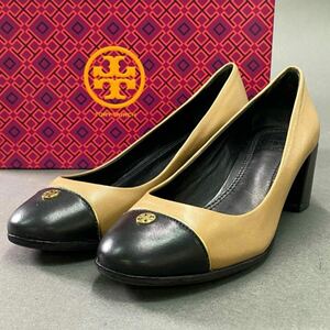 2k6 【美品】TORY BURCH トリーバーチ スモールロゴ バイカラー レザーパンプス サイズ5M ベージュ ブラック レザー レディース 女性用 靴