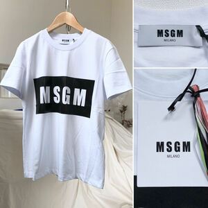 新品 MSGM エムエスジーエム ボックス ロゴ 半袖 Tシャツ S 定1.76万 レディース 白 ホワイト 黒 ブラック イタリア製 送料無料