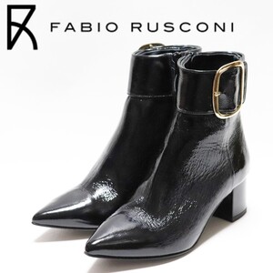 《FABIO RUSCONI ファビオ ルスコーニ》箱付新品 定価41,800円 イタリア製 サイドジップ エナメルレザー ショートブーツ 36(23cm)S0848