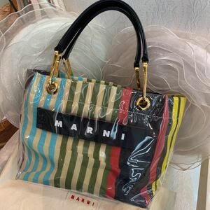 MARNI マルニ グロッシーグリップ ストライプトートバッグ S