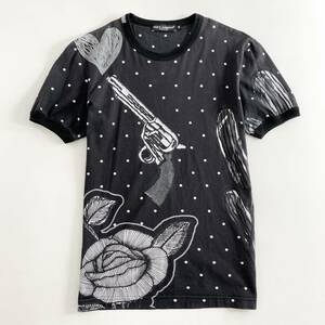 Ef6 《美品》 DOLCE&GABBANA ドルチェ&ガッパーナ Tシャツ 半袖 トップス ドット コットン100% ブラック系 44 Sサイズ相当 メンズ 紳士服