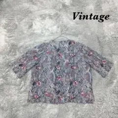 Vintage カットソーシャツレディース 半袖 花柄 サイド裾スリット