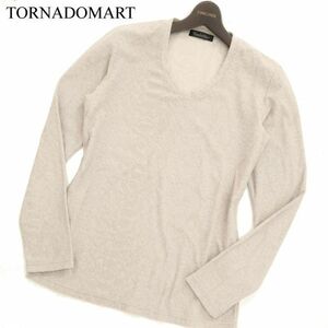 TORNADOMART トルネードマート パイソン柄 パイル地★ 長袖 Vネック カットソー ロンTシャツ Sz.M　メンズ グレー 日本製　C4T00583_1#F