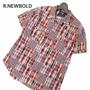 R.NEWBOLD ポールスミス 春夏 パッチワーク★ 半袖 ウエスタン チェック シャツ Sz.L　メンズ　C4T05287_5#A