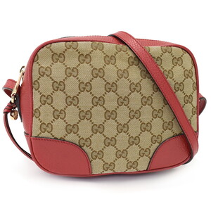 1円 ◎極美品 GUCCI グッチ ショルダーバッグ クロスボディ 449413 GGキャンバス レザー ベージュ レッド◎E.Cgml.tI-03