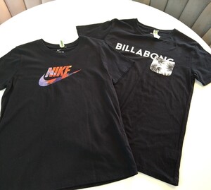 Tシャツ2点セット　半袖　ビラボン　BILLABONG　黒　ナイキ　黒　レディース　サイズL　クリーニング済