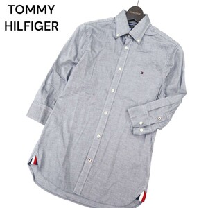 TOMMY HILFIGER トミーヒルフィガー 春夏 SLIM FIT ロゴ刺繍★ 7分袖 ボタンダウン シャツ Sz.S　メンズ ネイビー　A4T01768_2#A