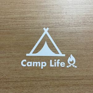 49. 【送料無料】Camp Life 焚き火 カッティングステッカー キャンプ テント アウトドア CAMP . 【新品】