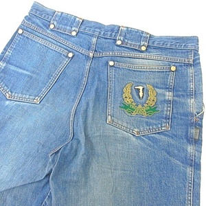 ★オールド★ トラサルディ TRUSSARDI JEANS デニム パンツ 豪華刺繍入 ジップフライ サイズ54 実寸89cm 35インチ相当 メンズ 古着 当時物