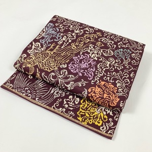 袋帯 龍村平蔵製 歌集双鷲唐草 刺繍 金糸 銀糸 動物 花 パープル マルチカラー 帯丈436cm 帯幅30.5cm y56-2699689【Y商品】和装 着物 11