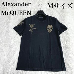 美品 アレキサンダーマックイーン Tシャツ カットソー スカル ローズ 薔薇 黒 Mサイズ