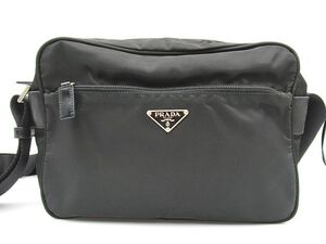 ☆PRADA プラダ ナイロン ショルダーバッグ BT0166 斜め掛け クロスボディ トライアングルロゴ ギャラ付き ブラック シルバー金具 中古☆