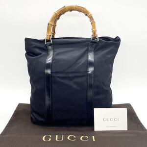 GUCCI グッチ ハンドバッグ バンブー ナイロン レザー ブラック g00596