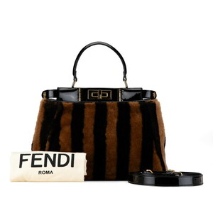 フェンディ ピーカブー レギュラー ペカン ハンドバッグ ショルダーバッグ 2WAY 8BN290 ブラック ブラウン ムートン FENDI 【中古】