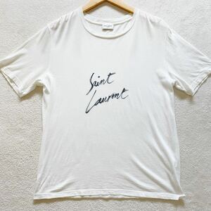【美品・名作】 SAINT LAURENT サンローラン メンズ 半袖 Tシャツ トップス シグネチャーロゴ サインロゴ ホワイト S相当