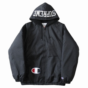 美品 17AW シュプリーム SUPREME × チャンピオン CHAMPION Sherpa Lined Hooded Jacket シェルパ ラインド フーデッド ジャケット M