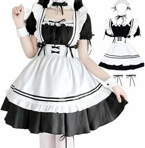 GEAHOL メイド服 コスプレ コンカフェ メイド エプロン 定番 ショート丈 10点セット メイドコスチューム 仮装 レディース メンズ セット 