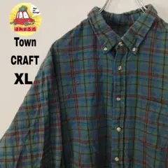 90s usa古着 TownCRAFT ネルシャツXL グリーンレッド　チェック