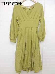 ◇ natural couture NICE CLAUP カシュクール 長袖 膝下丈 ワンピース サイズF グリーン系 レディース