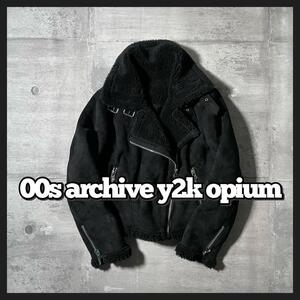 y2k opium ライダース ムートン ボア ファージャケット 短丈 ギミック