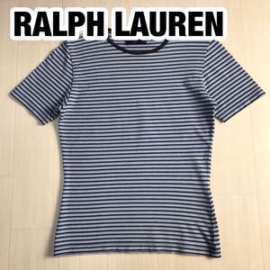 RALPH LAUREN ラルフローレン 半袖Tシャツ M ボーダー柄 ブルー×ライトブルー×ネイビー