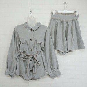 ◇ ◎ OLIVE des OLIVE シャツ キュロットパンツ セットアップ 上下 サイズF グレー系 ベージュ系 レディース E