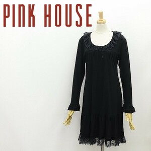 ◆PINK HOUSE ピンクハウス レースフリル ギャザー ティアード ワンピース 黒 ブラック