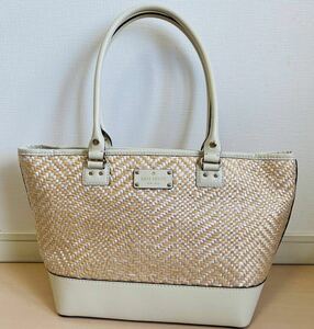 Kate spade raffia part leather tote bag ケイトスペード トートバッグ ラフィア カゴ 夏 送料無料 匿名配送