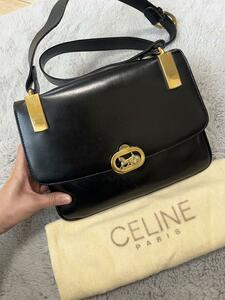 【美品】CELINE 馬車 金具 ショルダーバッグ ゴールド レザー セリーヌ