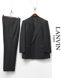 Q282/美品 LANVIN セットアップ スーツ ダブルジャケット パンツ スラックス カシミヤ混 背抜き 2タック 裾シングル グレー 50 XL 秋冬