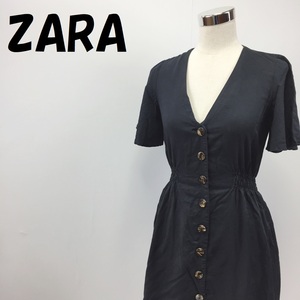 【人気】ZARA/ザラ Vネック 半袖 ワンピース ブラック サイズS/S2273