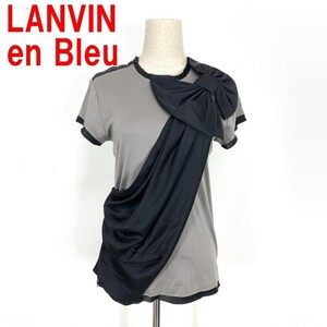 A3859 ランバンオンブルー 半袖Tシャツ 綿 リボン LANVIN en Bleu コットン カーキモスグリーン 38