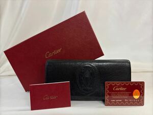 １円～　Cartier　カルティエ　Marcello　マルチェロ　2つ折り財布　長財布　2Cロゴ　レザー　ブラック　箱・カード付