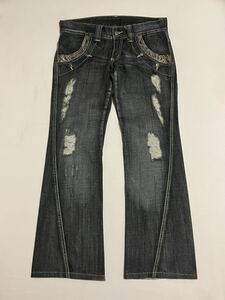 00s TORNADO MART Archive Flared Snakeskin Damaged Denim Pants Jeans Black [M] Y2Kトルネードマート フレア デニムパンツ ジーンズ