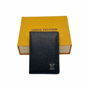 【美品】ルイヴィトン LOUIS VUITTON M30293 タイガ レザー オーガナイザー ドゥ ポッシュ LVロゴ シルバー金具 カードケース ネイビー