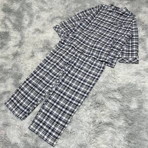 【日本製】Aquascutum アクアスキュータム パジャマ【L】良品 チェック柄 メンズ 青系 ブルー