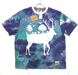 Caribou どでかプリントTシャツ タイダイベース 大きいサイズ Blue 2L CBC-1143 最後の1点 送料込み価格!