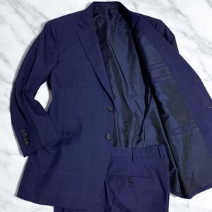 【極美品/希少4Lサイズ】 Brioni ブリオーニ スーツ セットアップ ジャケット 近年タグ チェック 裏地ロゴ 最高級 メンズ ネイビー 54