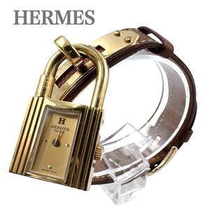 HERMES ケリーウォッチ ゴールド 文字盤 稼働 クオーツ 腕時計 エルメス スクエア レディース ブレスレット 純正ベルト